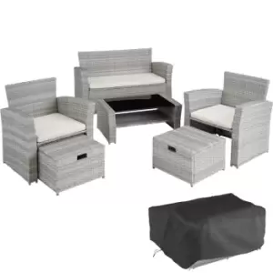 Tectake Modena 4-seater Rattan Garden Sofa Set - Light Grey/Cream