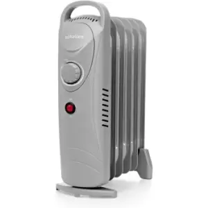 image of Schallen - 800W 6 Fin Mini Small Portable Electric Slim Oil Filled Radiator Heater with Adjustable Temperature Thermostat and Safety Cut Off in grey