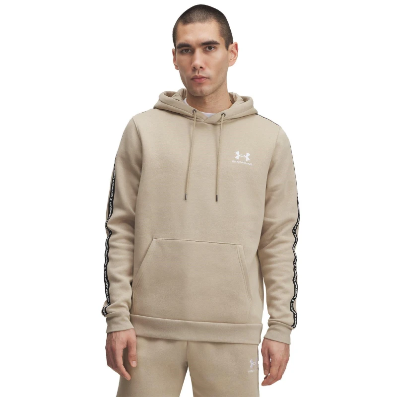 Image of Under Armour Icon Fleece Taping Hoodie Mens City Khaki male S