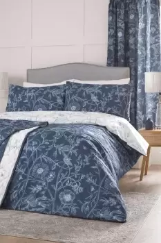 Image of 'Lorie' Fine Illustrated Floral Print Duvet Cover Set