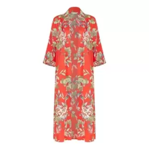 Image of Yumi Red Satin Blossom Print Kimono (Red) - Red