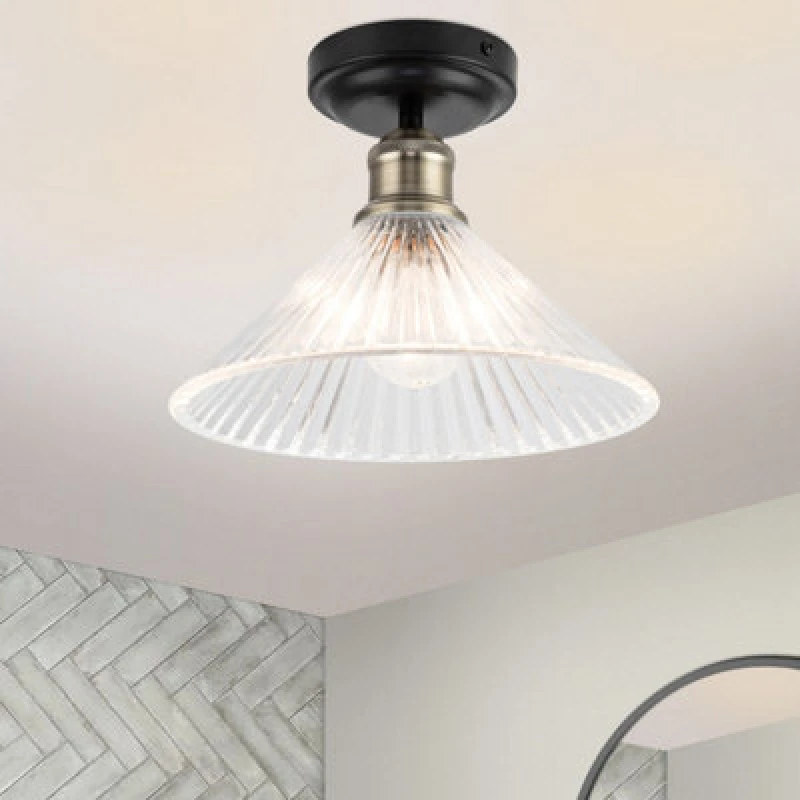 Image of Cosylyte Bowley Bathroom Classic Ribbed Glass Ceiling Flush Light - Matt Black