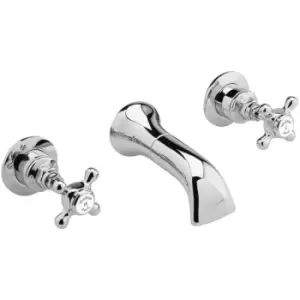 image of White Topaz Crosshead 3-Hole Basin Mixer Tap Wall Mounted - Chrome - Hudson Reed