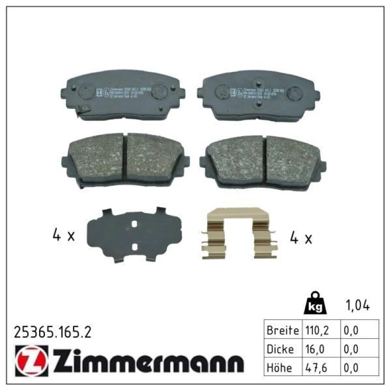 Image of ZIMMERMANN Brake pad set ZIMMERMANN 25365.165.2