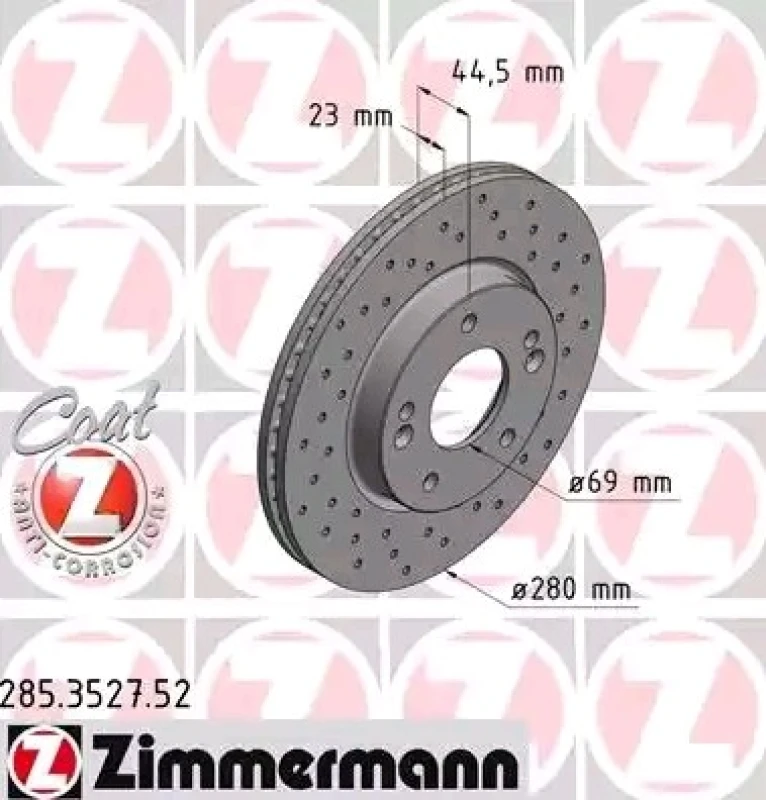 Image of ZIMMERMANN 285.3527.52 Brake disc Front Axle, Perforated, Coated Brake Disc (82)