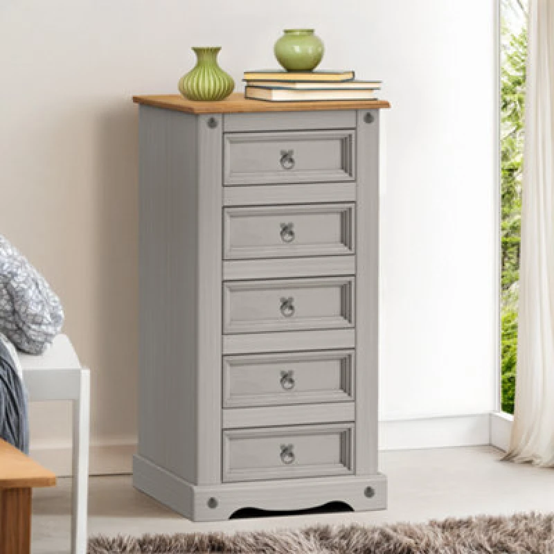 Image of MERCERS FURNITURE Corona Grey Wax 5 Drawer Narrow Chest 5060765290288