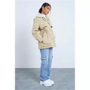 Image of I Saw It First Beige Drawstring Waist Lightweight Parker With Faux Fur Collar - Brown