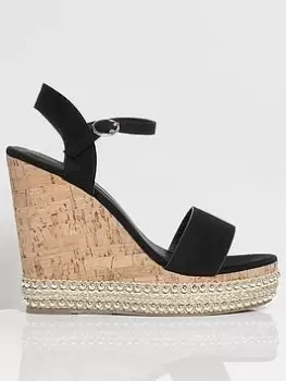 image of Boohoo Studded Cork Wedge Sandals - Black, Size 8, Women