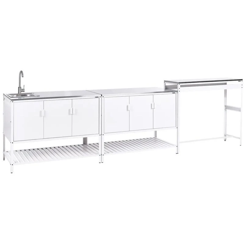 Image of Beliani 3 Piece Outdoor Kitchen Set With Sink Maenza Metal White