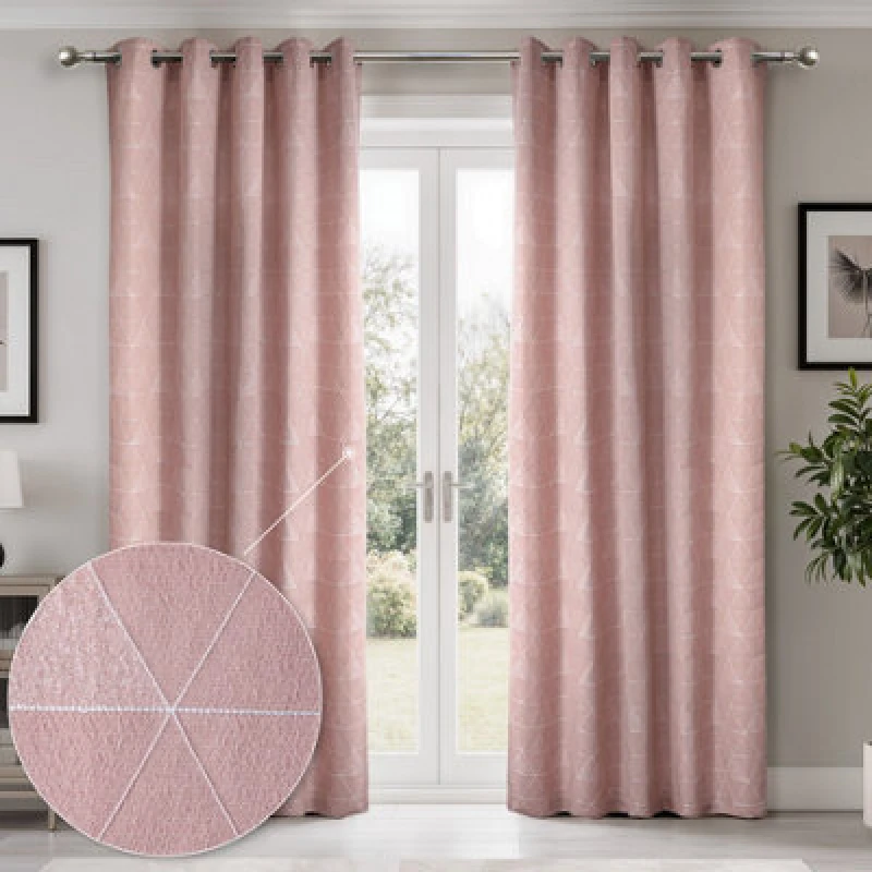 Image of Emma Barclay Aria Unlined Jacquard Eyelet Curtains, Blush Pink - 46 X 54" Pair