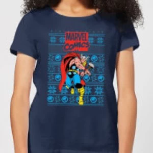 Image of Marvel Avengers Thor Womens Christmas T-Shirt - Navy - L