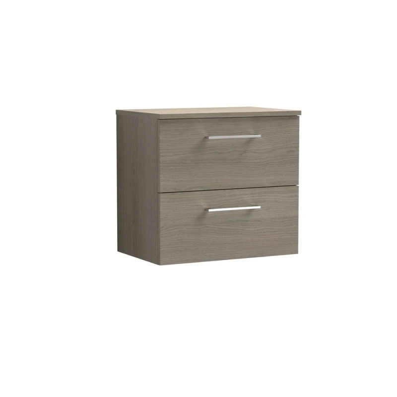 Image of Balterley Level 600mm Wall Hung 2 Drawer Vanity Unit with Worktop - Solace Oak in Brown Brown Unisex