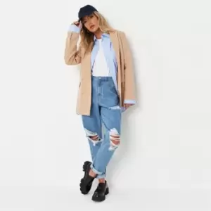 image of Missguided Knee Rip Mom Jean - Blue