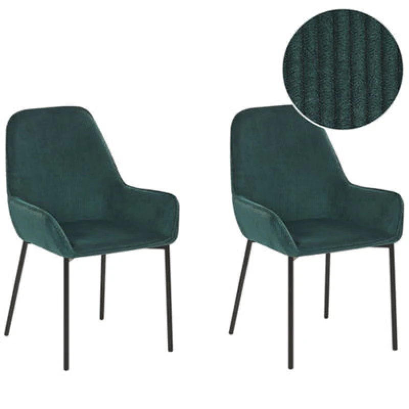 Image of Beliani Set Of 2 Dining Chairs Loverna Corduroy Dark Green