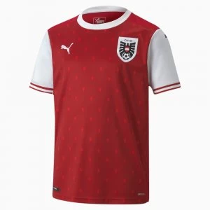 Image of PUMA Austria Kids Home Replica Jersey, Chili Red Pepper/White, size 11-12 Youth, Clothing