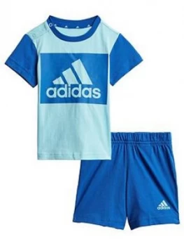 Image of Boys, adidas Unisex Infant T-Shirt & Shorts Set - Blue, Size 9-12 Months