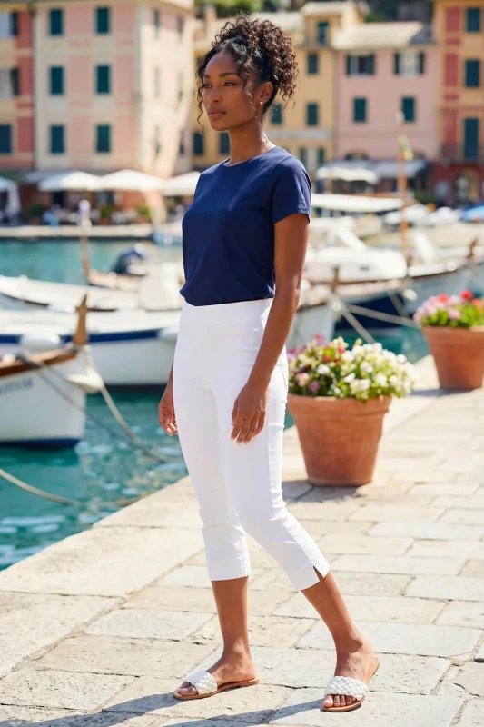 Image of Roman Womens Cropped Stretch Trouser Capri Summer Leggings 3/4 Pedal Pushers in White Size: 14 White Female 14