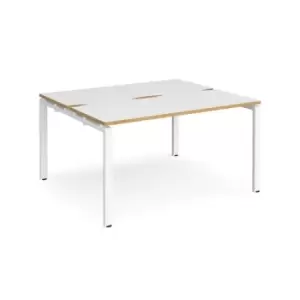Image of Bench Desk 2 Person Rectangular Desks 1400mm White/Oak Tops With White Frames 1200mm Depth Adapt