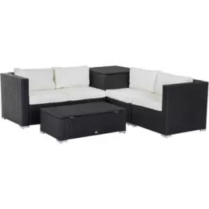 Image of Outsunny - 6PC Rattan Corner Sofa Set Wicker 4 Seater Garden Storage Coffee Table Conversation Ottoman Outdoor Weave Furniture w/ Cushion Black