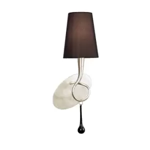 Image of Paola Wall Lamp 1 Light E14, Silver Painted With Black Shade & Black Glass Droplets