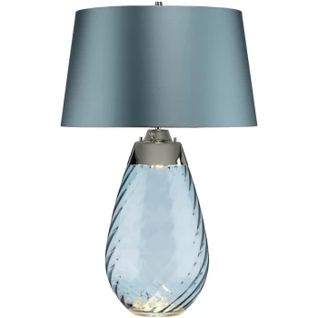 Image of Elstead Lena 2 Light Large Blue Table Lamp, Blue-tinted Glass , Duck Egg Blue Shade, E27
