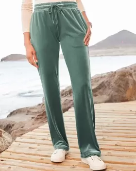 image of Cotton Traders Womens Pull-On Velour Straight Leg Trousers in Green