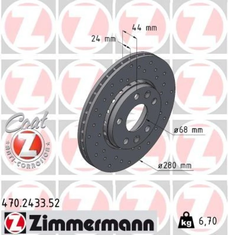 Image of ZIMMERMANN Brake disc ZIMMERMANN 470.2433.52