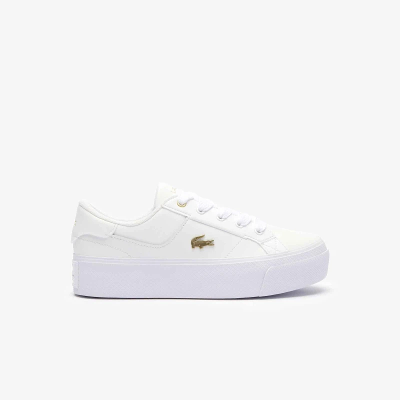 Image of Lacoste ziane platform trainers in white & gold White & Gold UK 7 (EU 40½)