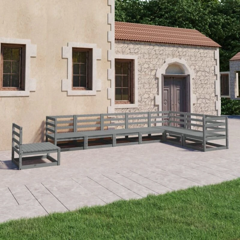 Image of VIDAXL 8 Piece Garden Lounge Set Grey Solid Pinewood Vidaxl 8720286468791