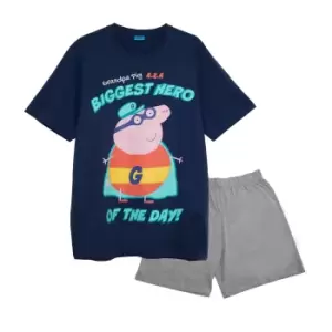 Image of Peppa Pig Mens Hero Of The Day Grandpa Pig Pyjama Set (4XL) (Navy/Grey Heather)
