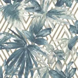 image of Grandeco Forage Teal Wallpaper