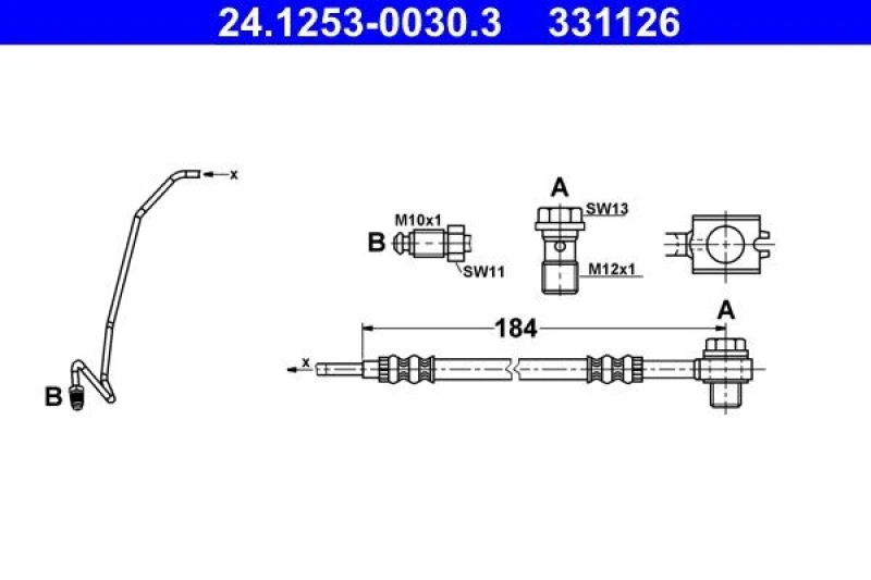 Image of ATE 24.1253-0030.3 Brake Hose with banjo bolt, with pipe Brake Hose (83)