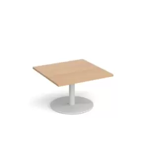 image of Monza square coffee table with flat round white base 800mm - beech