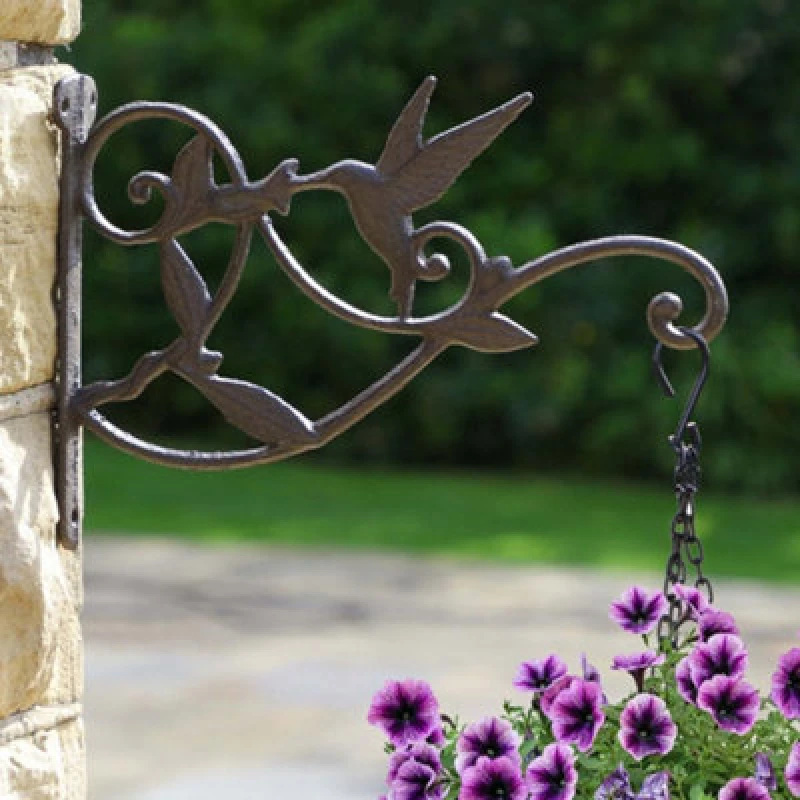 Image of Dibor Vintage Style Hummingbird Wall Bracket Outdoor Hanging Basket Bracket in Dark Brown Size: 1 Pack Dark Brown Unisex 1 Pack