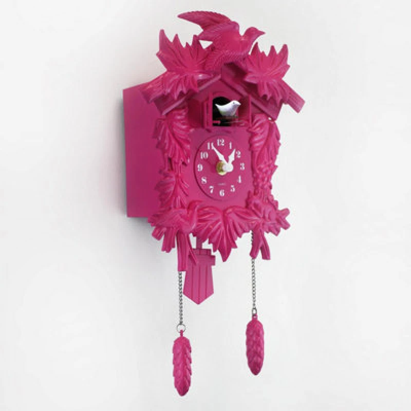 Image of Walplus Pink Vintage Cuckoo Wall Clock - Swinging Pendulum, And Classic Design Wall Clock For Bedroom, Livingroom And Kitchen