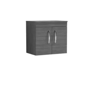 image of Nuie Athena 600 Wall Hung 2-door Vanity & Worktop - Grey Woodgrain