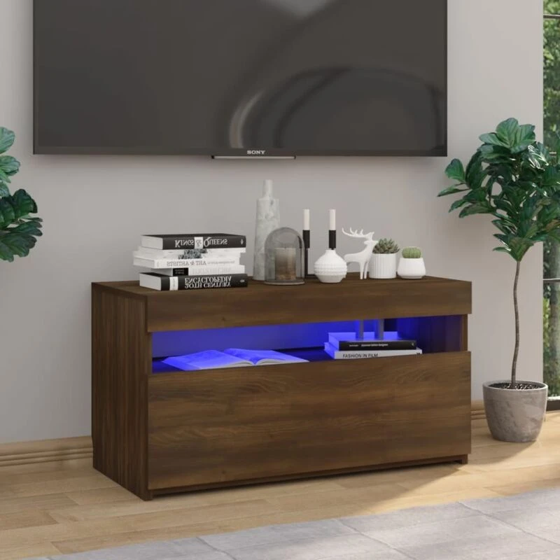 Image of VIDAXL TV Cabinet with LED Lights Brown Oak 75x35x40cm Vidaxl 8720286931929