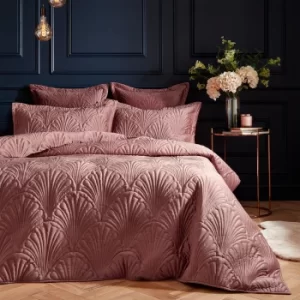 image of Paoletti Palmeria Blush Embroidered Reversible Duvet Cover and Pillowcase Set Blush (Pink)