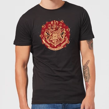 Image of Harry Potter Hogwarts Christmas Crest Mens T-Shirt - Black - 3XL - Black