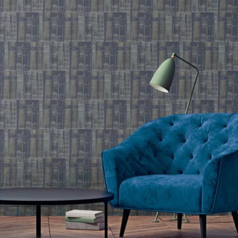 Image of Galerie Nostalgie Silver Grey Library Books Smooth Wallpaper