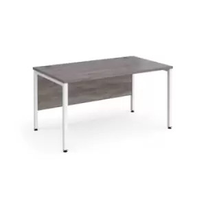 Image of Maestro 25 straight desk 1400mm x 800mm - white bench leg frame and grey oak top