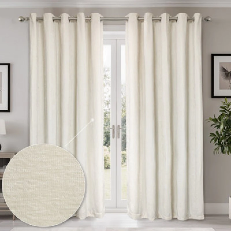 Image of Emma Barclay Canterbury Blackout Chenille Eyelet Curtains, Ivory - 46 X 54" Pair