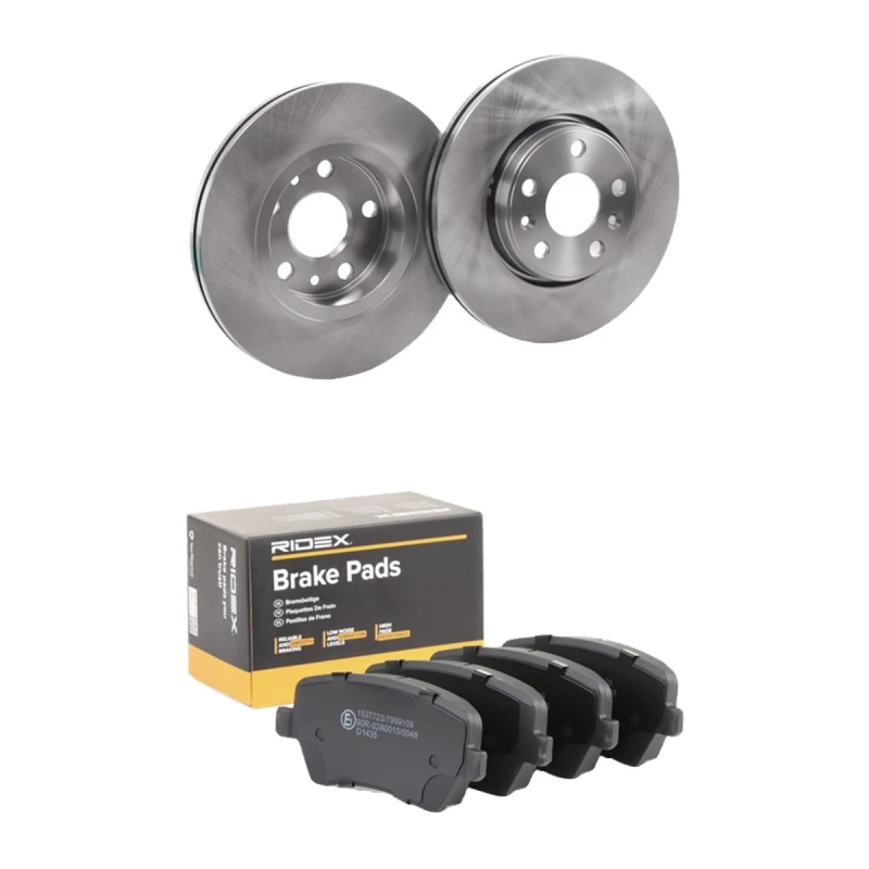 Image of RIDEX 3405B1927 Brake disc and pads set Front Axle, Brake Disc Type: Externally Vented, excl. wear warning contact Brake Set,disc brakes (3405)