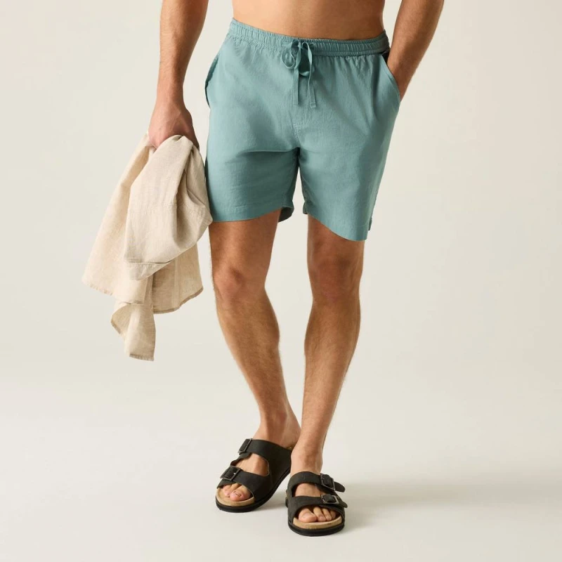Image of Regatta Mens Hadlin Relaxed Cotton-Linen Shorts in Mint Size: Medium Mint Male M