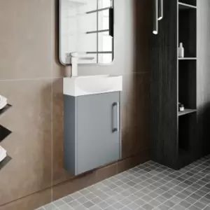 image of Hudson Reed Juno Compact RH Wall Hung Vanity Unit and Basin 440mm Wide - Coastal Grey