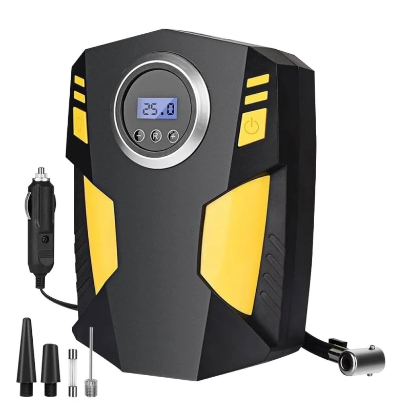 Image of Alivio Digital Corded 12v Air Compressor Inflator Car Pump Tyres Portable Air Compressor With LED Display in Black Unisex