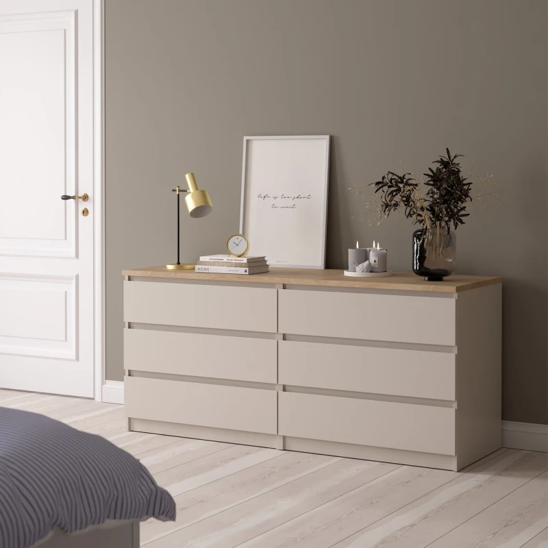 Image of Furniture To Go Naia Wide Chest Of 6 Drawers (3+3) In Cashmere Jackson Hickory (W) 153.8 X (H) 70.1 X (D) 50Cm