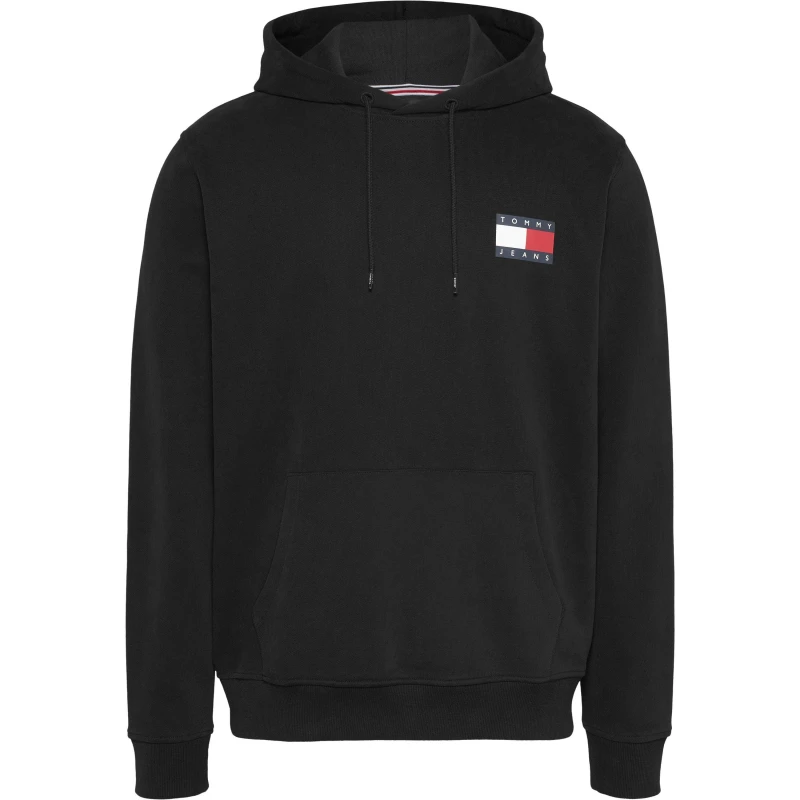 Image of Tommy Jeans Mens Regular Essential Flag Hoodie Black BDS male S