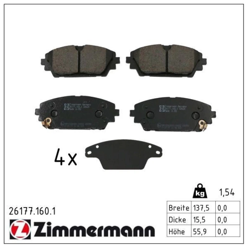 Image of ZIMMERMANN Brake pad set ZIMMERMANN 26177.160.1