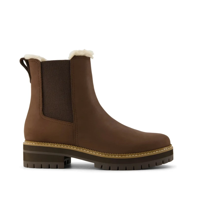 Image of TOMS Womens Bennet Chelsea Faux Fur Lined Boots Oak Brown, 3